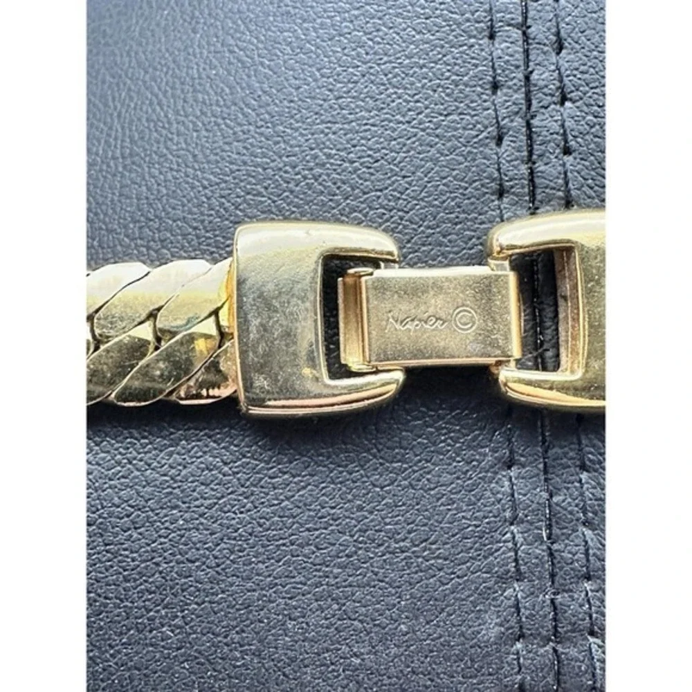 Vintage Napier Necklace Textured Gold Tone Art Deco Style Fold Over Clasp Signed